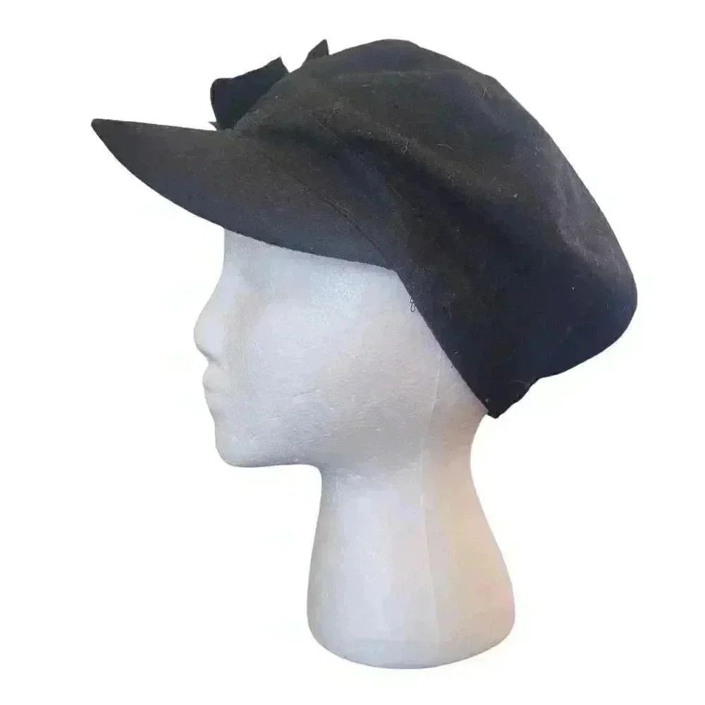 Target Women's Black Poly/Wool Purple Lined Newsboy Cap w Floral Accent